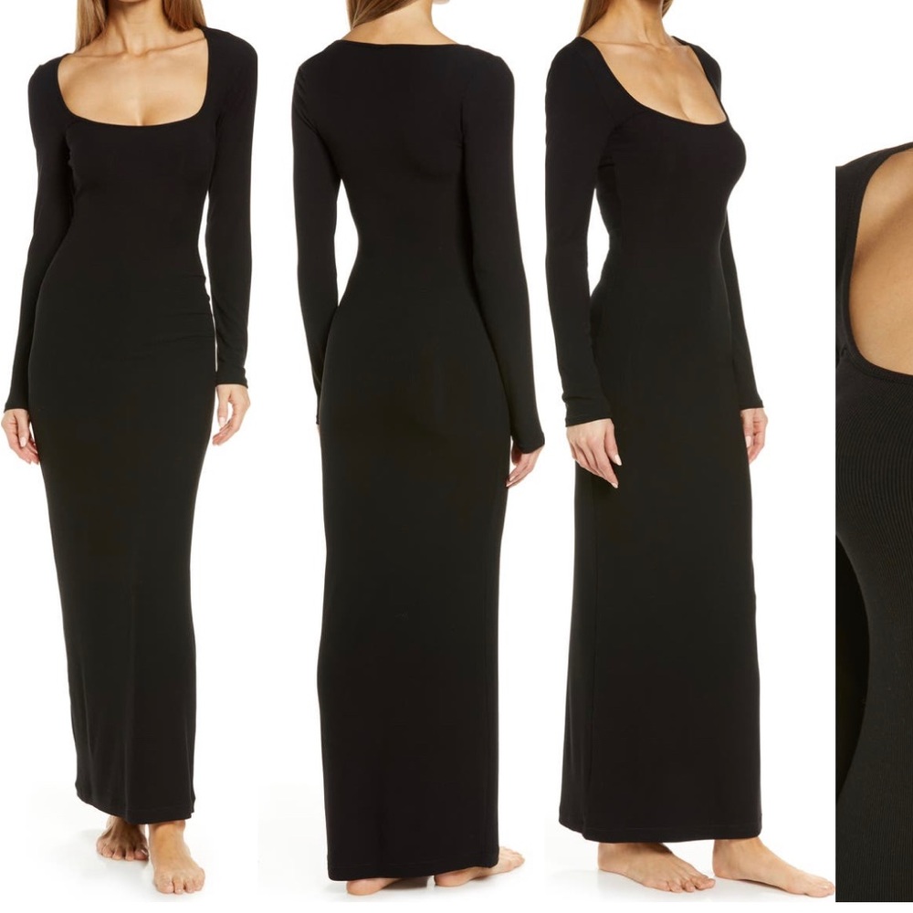 Skims Soft Long Sleeve Black Maxi Dress M